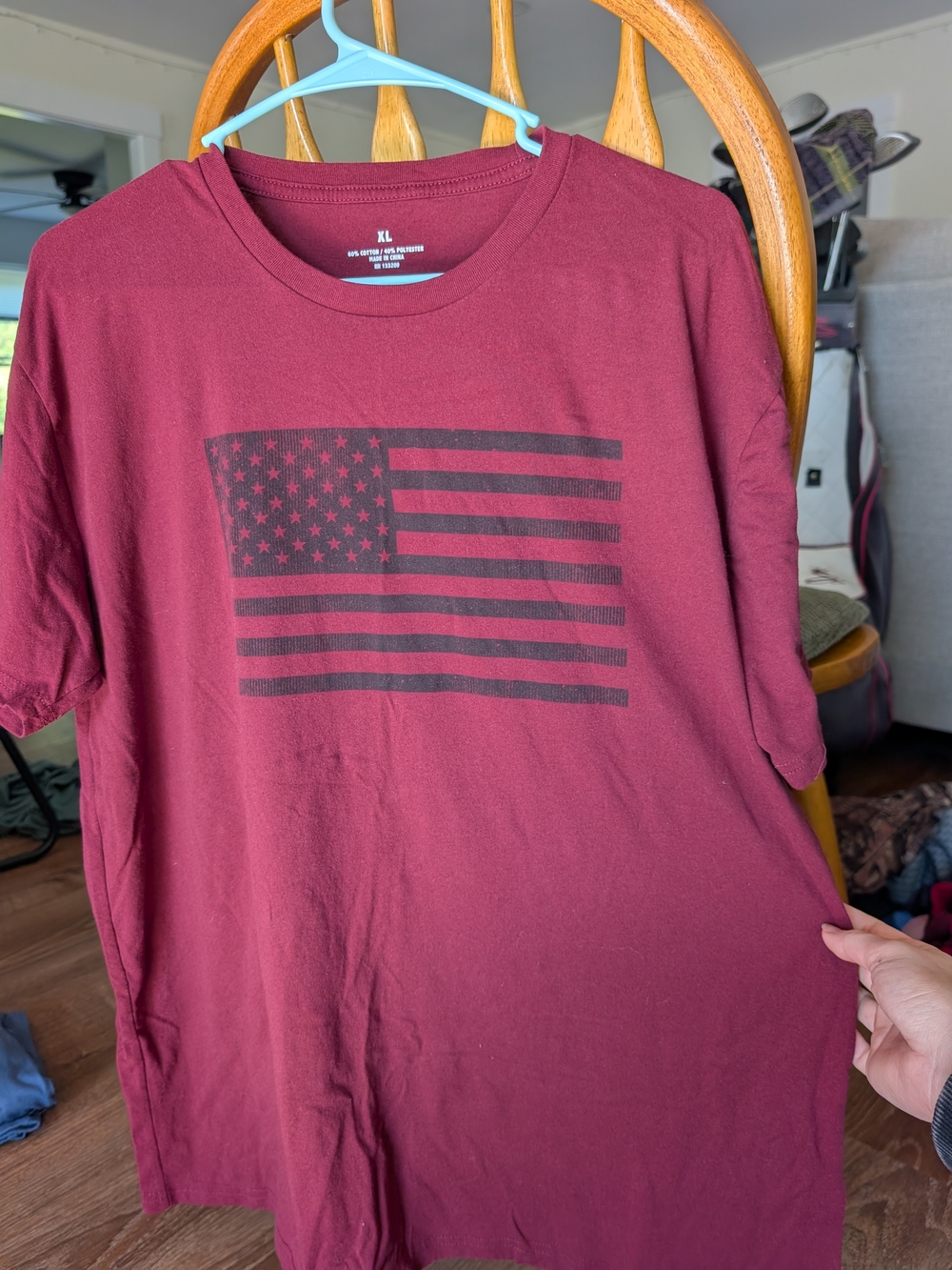 Men's Maroon Short-Sleeve Graphic Flag Tee - XL